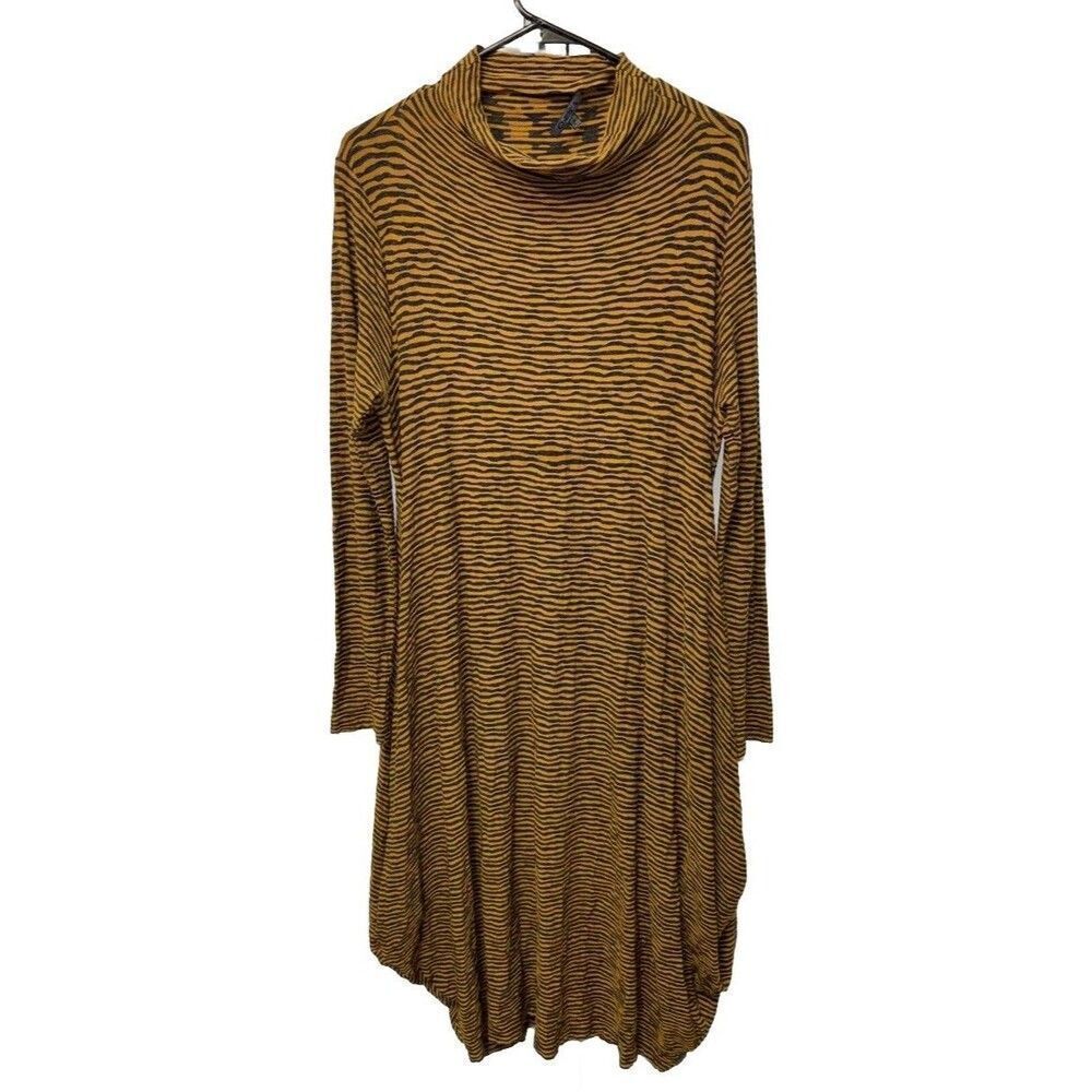 OSKA Tunic Dress Orange Black Striped Long Sleeve Pullover Stretch Lagenlook 2 M